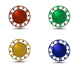Casino chip. Spade chip blue, red, yellow, green. Sport, game, weekend, fortune. Spade coin chip blue. Sport, game.