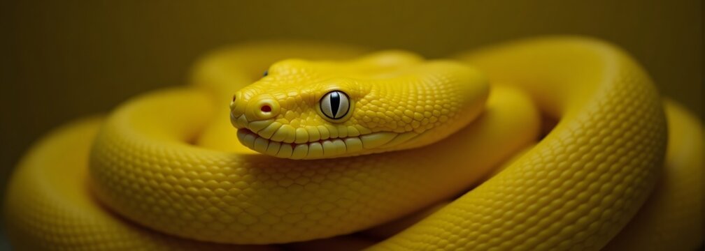 Vibrant yellow python coiled in close-up view