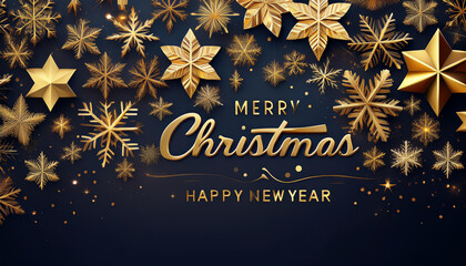 stylish golden Christmas snowflakes banner design  Happy new year