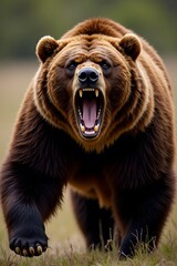 Fototapeta premium Majestic brown bear roaring in natural habitat with intensity and power