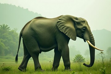 Naklejka premium Majestic african elephant in lush green landscape