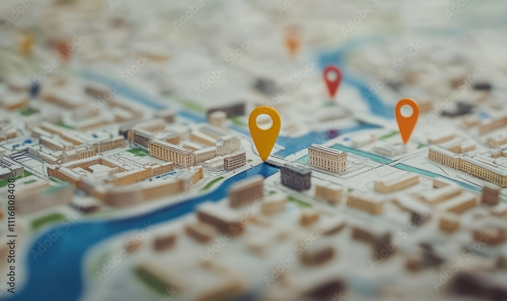 Aufkleber map with location pins - a minimalistic map showing navigation, geolocation, and travel planning con