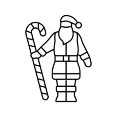 santa claus holding a candy cane line icon vector. santa claus holding a candy cane sign. isolated contour symbol black illustration