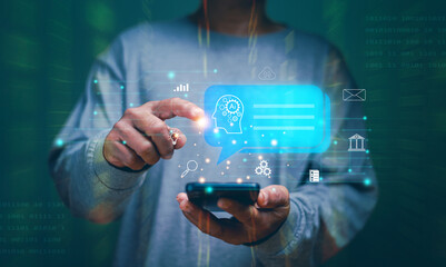 Artificial Intelligence, Businessman using technology AI to be assistant in creating information for business. Futuristic technology transformation, Ai technology, Generate something by AI.