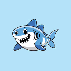 Naklejka premium Cute Shark Cartoon Kawaii Sticker. Character Vector Illustration