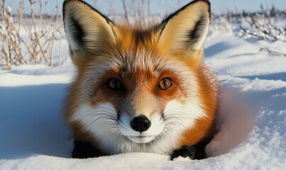 Obraz premium Red fox in the snow in winter, close-up