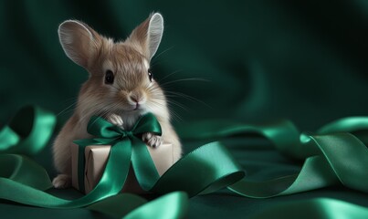 This is an isolated background with a green ribbon for a Christmas present and a birthday present.