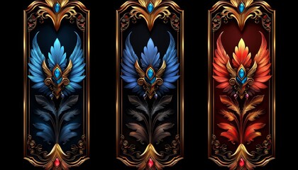 Fototapeta premium Ornate Golden Frames With Jewel Toned Wings