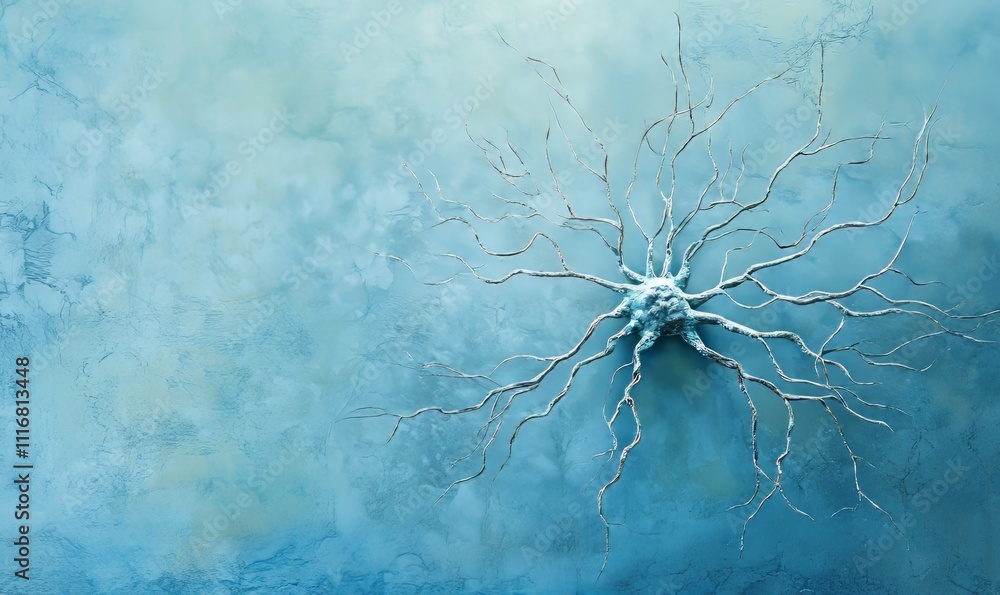 Poster the delicate structure of a neuron is depicted on a serene blue background, symbolizing communicatio