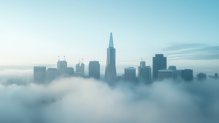 Obraz premium Ethereal Cityscape Enveloped in Misty Serenity