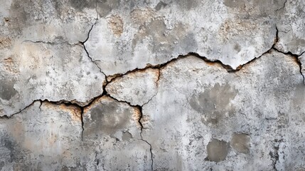 Old plaster wall with deep cracks and patches of paint peeling off, realistic texture