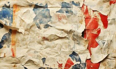 Naklejka premium The old ripped and torn posters have grunge creases crumpled paper vintage collage placards no space for text behind it