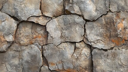 Obraz premium Stone slab wall with visible cracks and rough texture, realistic weathering 