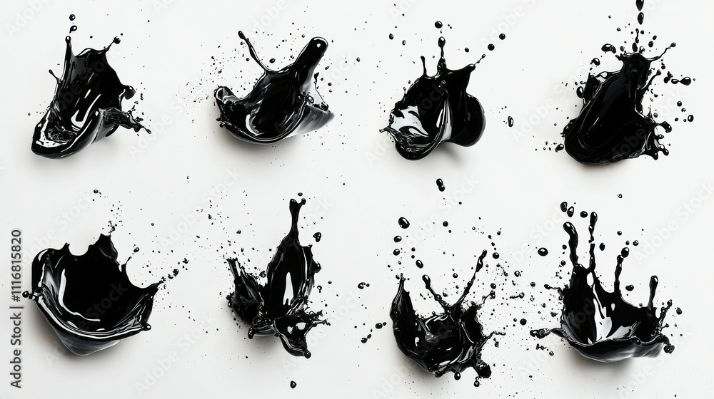 Poster exploring dynamic monochromatic ink splash patterns in creative art environments