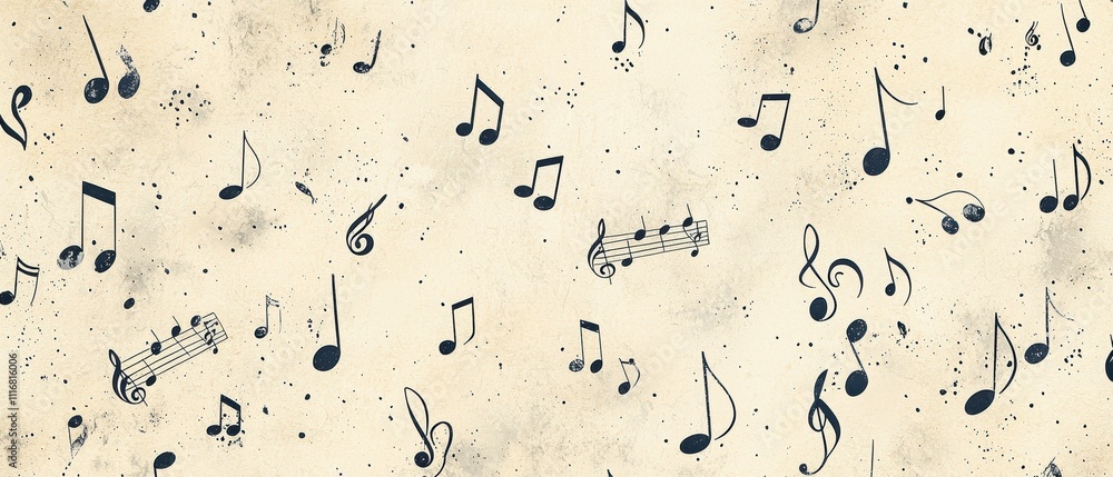 Poster graphic design musical note patterns in a soft neutral abstract aesthetic environment