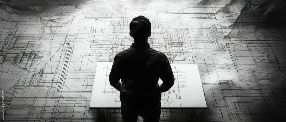 Poster exploring the architect's design process creativity meets technology in a modern studio