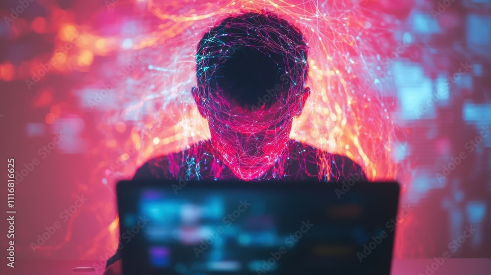Poster neural networks and digital art exploring creative environments in tech workspaces