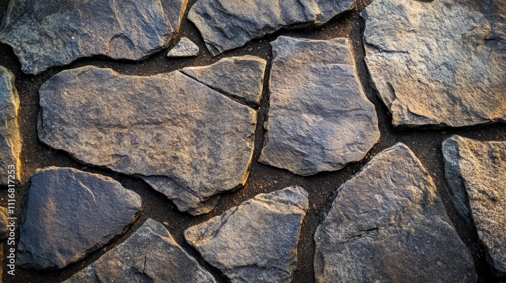 Poster a rough stone path texture with irregular shapes and deep grooves. --ar 16:9 --v 6.1 job id: 601ab90
