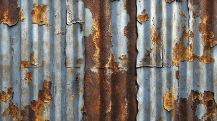 Metal wall with rust patches and peeling paint, realistic texture