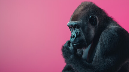 Fototapeta premium Gorilla with sad expression and tears, isolated on a clean background, soft focus
