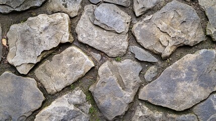 Obraz premium A rough stone path texture with irregular shapes and deep grooves.