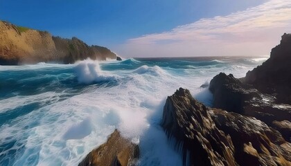 Obraz premium The coastline breathes, alive with the rhythm of tides. 