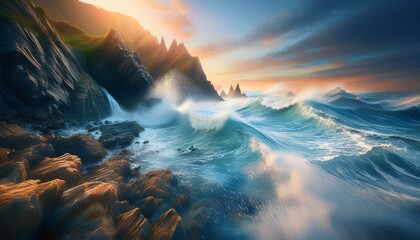 Fototapeta premium The power of the sea is both beautiful and fierce. 