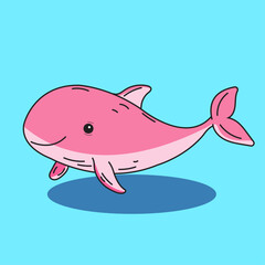Cute Whale Cartoon Kawaii Sticker. Character Vector Illustration