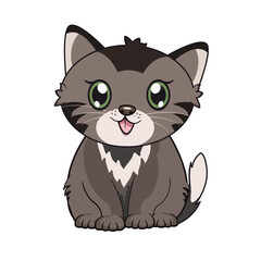 Cute Cat Cartoon Kawaii Sticker. Character Vector Illustration