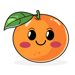 Cute Orange Cartoon Kawaii Sticker. Character Vector Illustration