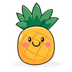 Cute Pineapple Cartoon Kawaii Sticker. Character Vector Illustration
