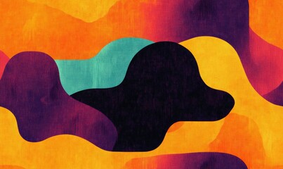 Obraz premium Riso Printed Organic Pattern, abstract retro shapes, 2d abstract shapes, minimalist, orange teal black, background, wallpaper, backdrop, pattern for fabric, textile pattern, printmaking, risograph