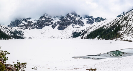 Frozen Lake Morskie Oko or Sea Eye Lake in Poland at Winter. Panoramic view © Roxana