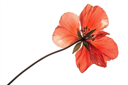 Single geranium flower on white backdrop