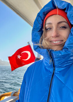 UGC selfie on a Boat Trip on the Bosphorus With the Turkish Flag 