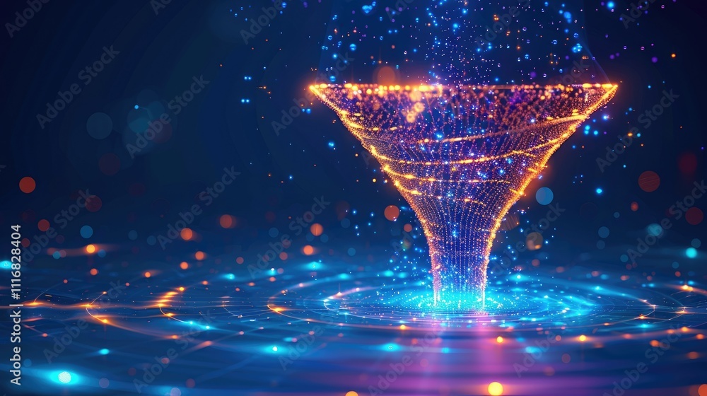 Poster Abstract funnel glowing with particles.