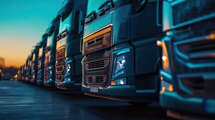 Trucks Lined Up at Dusk