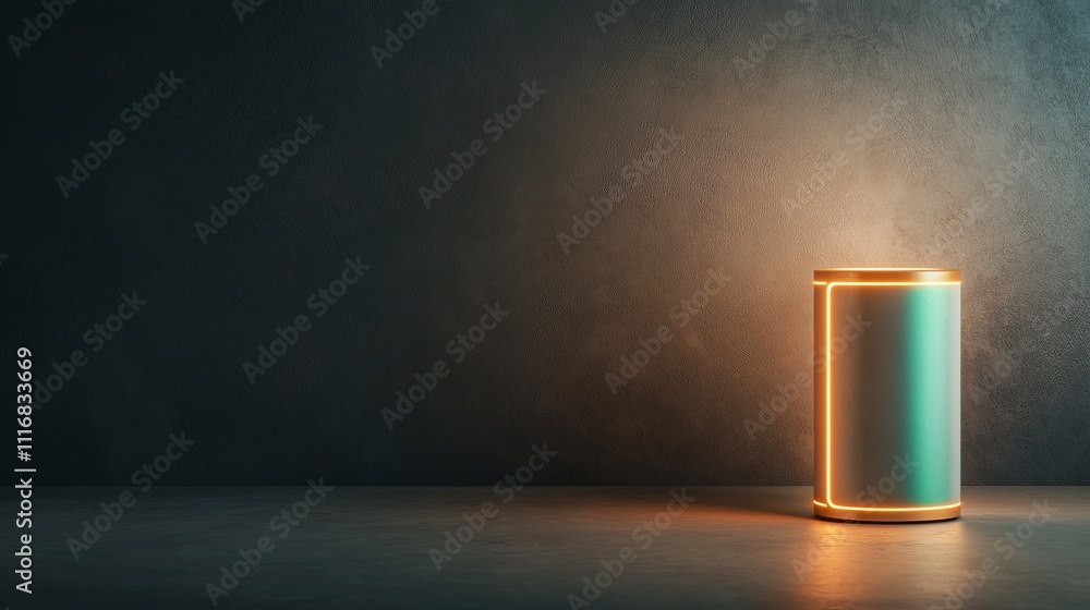 Aufkleber futuristic neon power source with green light in a modern minimalist setting against a dark textured