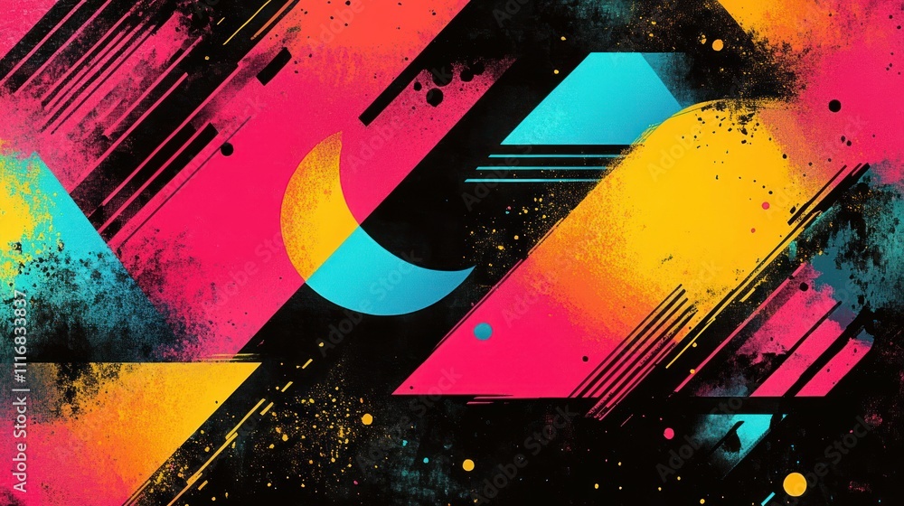 Aufkleber bright bold abstract geometric shapes pattern for print textile background retro 80s 90s design