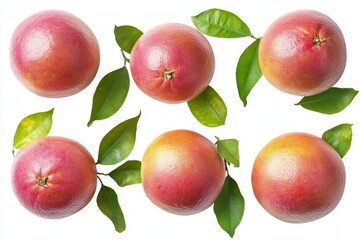 White background with a red pomelo fruit and leaves isolated with clipping path
