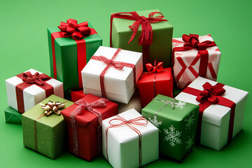 Fototapeta premium Christmas gift box on green background，Merry Christmas