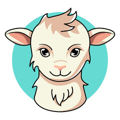Cute Goat Cartoon Kawaii Sticker. Character Vector Illustration