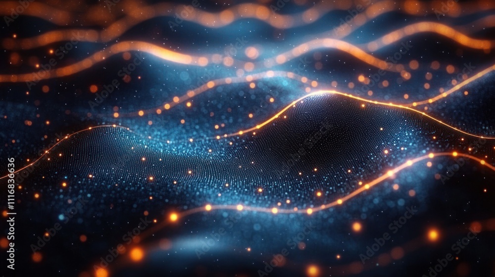 Aufkleber futuristic digital landscape with cyber network grid and glowing nodes in cyberpunk style