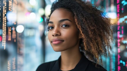 Obraz premium Confident Woman Against Colorful Background