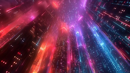 Obraz premium Neon Rain Over Futuristic Cityscape: A Digital Art Piece