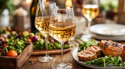 Fototapeta premium Elegant Dining with Wine and Fresh Fare