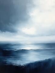 Impressionist Seascape Ocean Blues Serene Sky Calm Waves Abstract Art