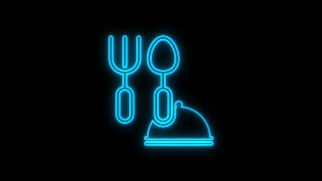 Glowing neon dinner sign animation on a black background.