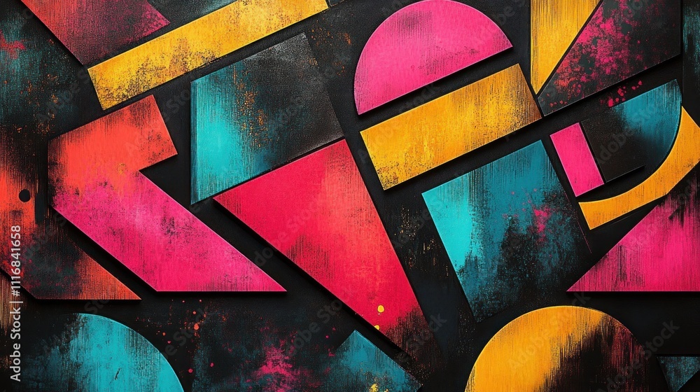 Poster vibrant abstract geometric shapes pattern bright colors retro design for background textile print
