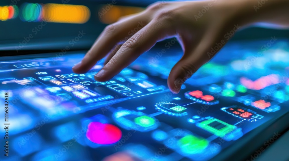 Aufkleber touching digital interfaces interactive technology experience modern workspace futuristic viewpoint